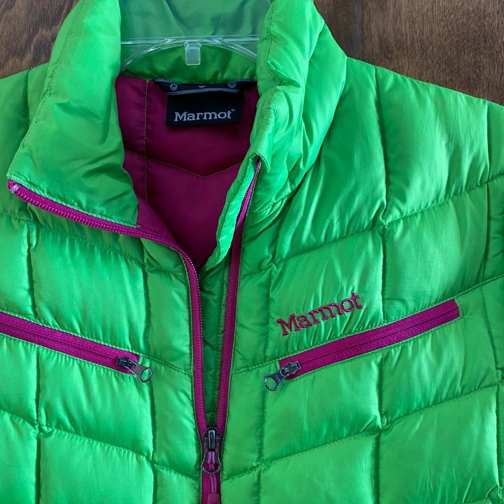 Marmot Bright Green with Fuschia Accents Puffer Jacket - Size S/P - Picture 2 of 4